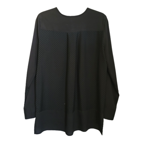 Calvin Klein Top Womens M Medium Black Button Up Cut Out Semi Sheer Long Sleeve - Picture 3 of 6